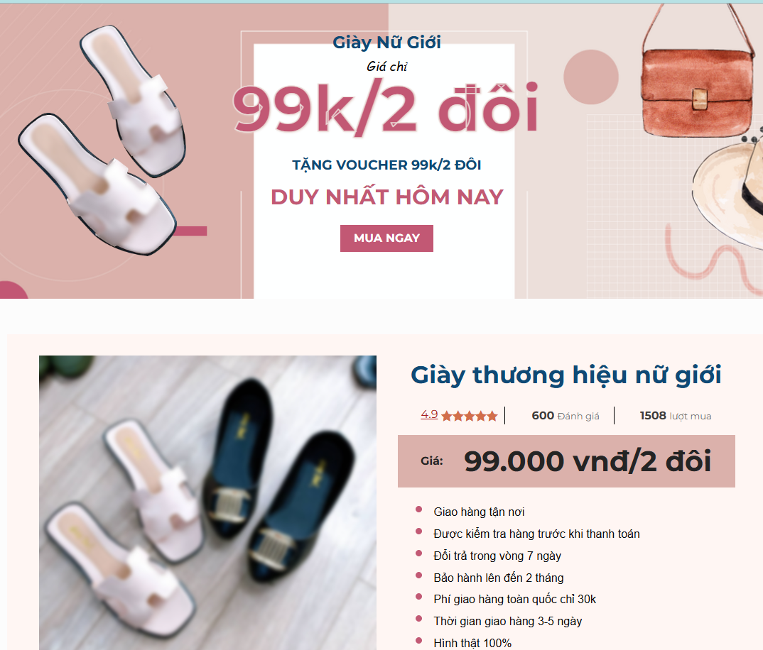 Mẫu website Landing page bán Giày