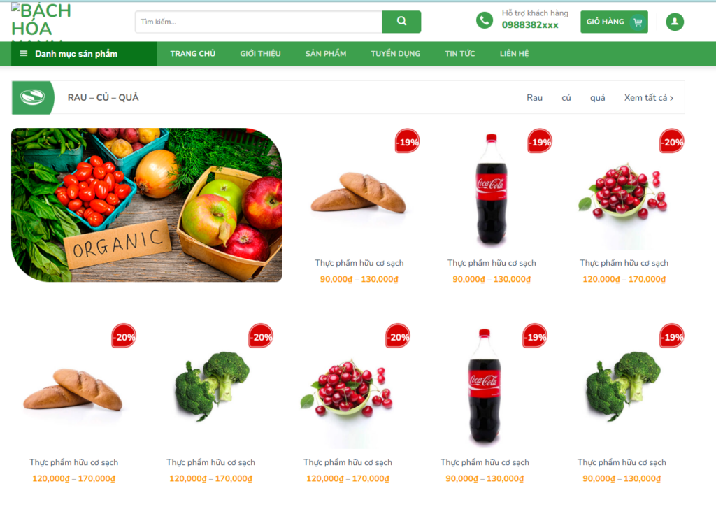 Mẫu website thực phẩm Bách Hóa Xanh