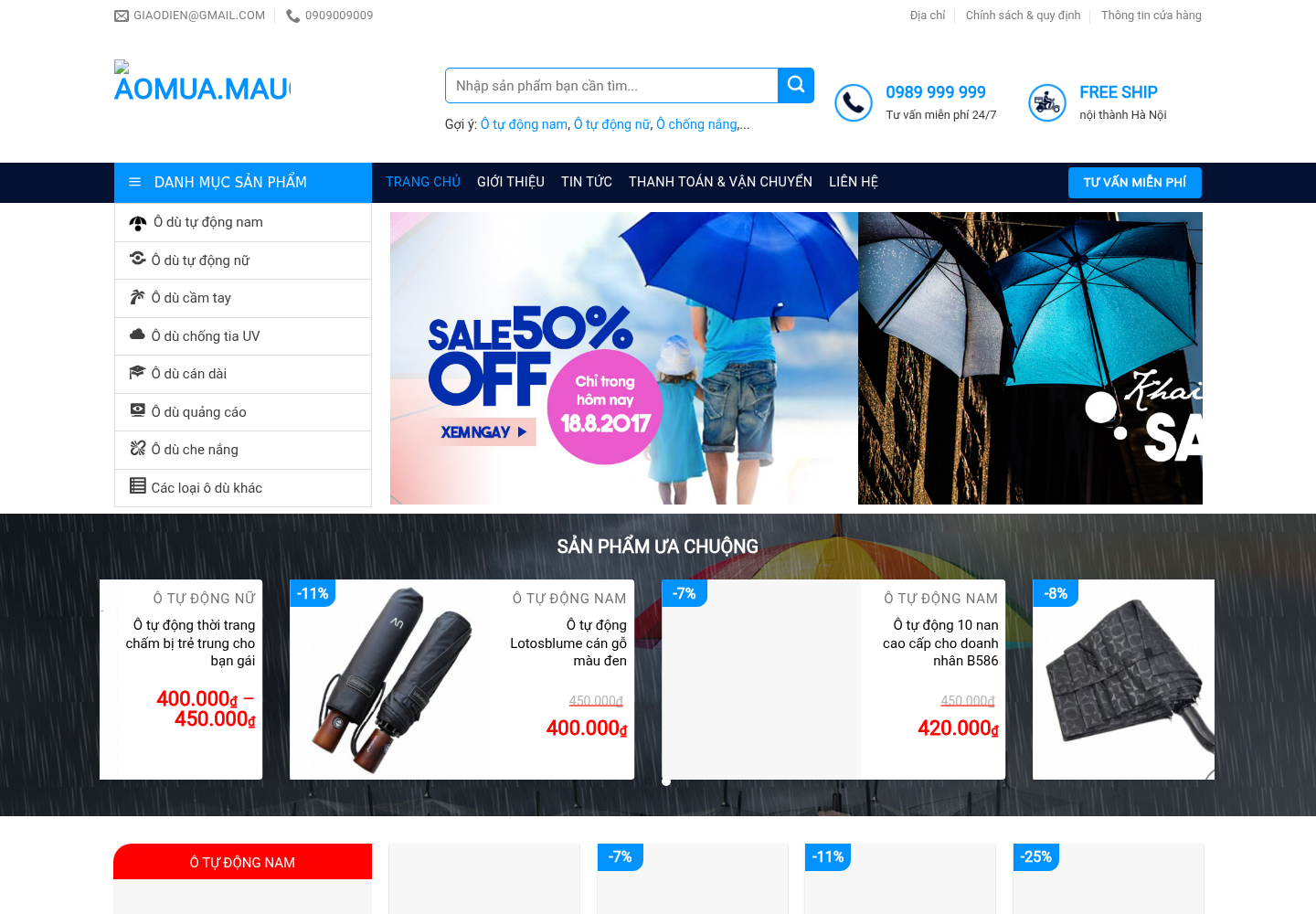 Mẫu website bán hàng ô dù