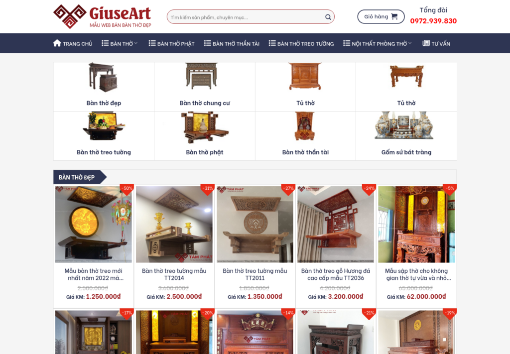 Mẫu website bán bàn thờ GiuseArt