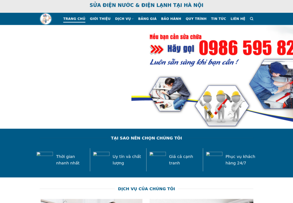 Mẫu website dịch vụ sửa chữa điện nước & điện lạnh