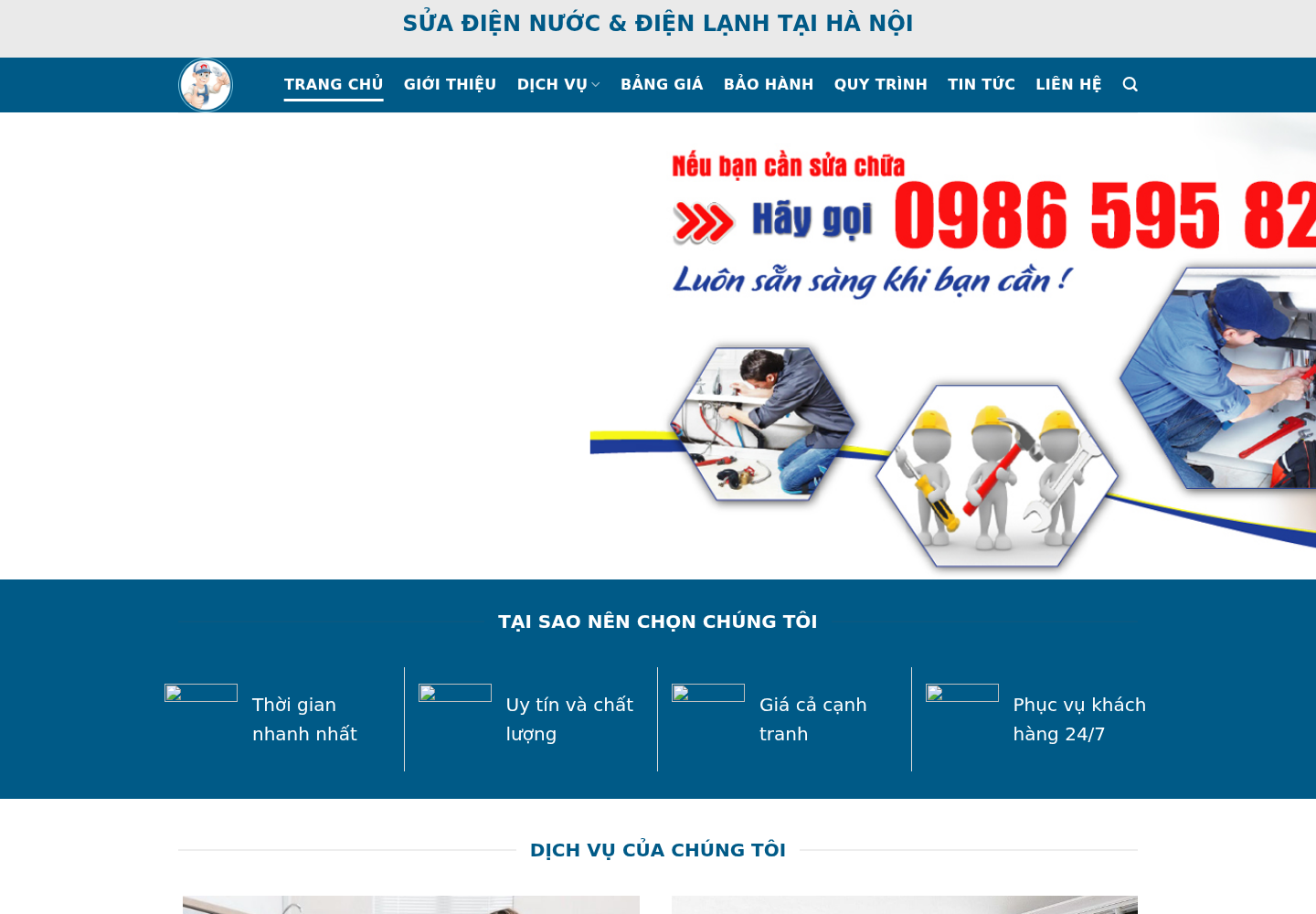Mẫu website dịch vụ sửa chữa điện nước & điện lạnh