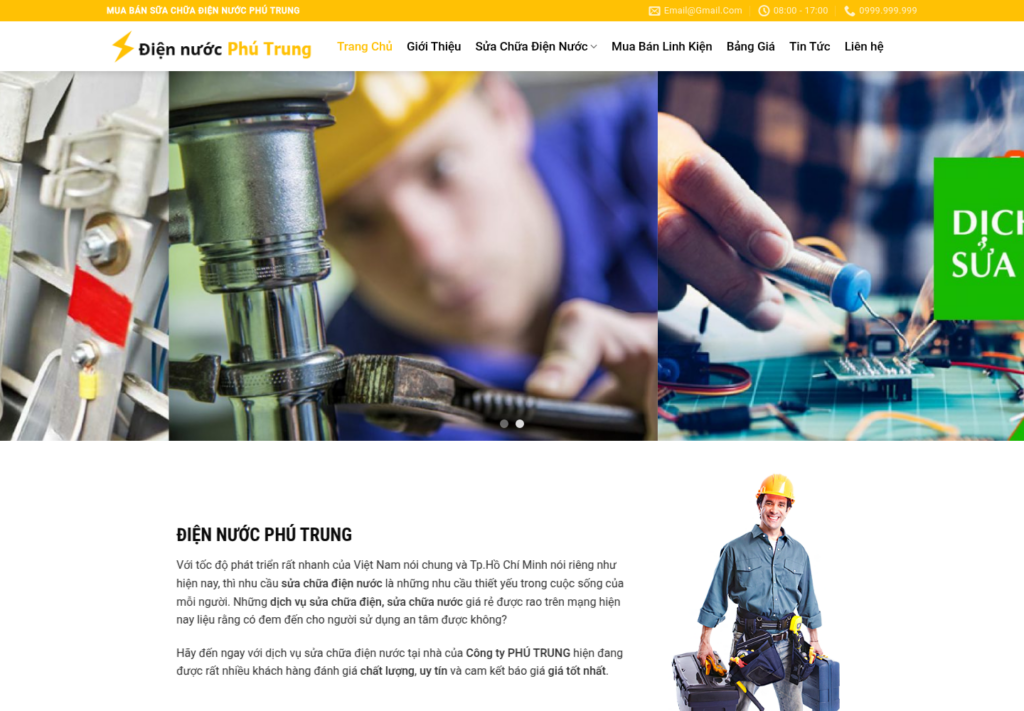 Mẫu website dịch vụ điện nước Phú Trung