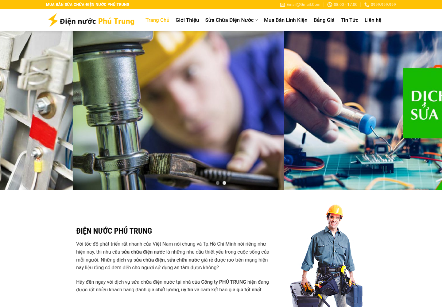 Mẫu website dịch vụ điện nước Phú Trung