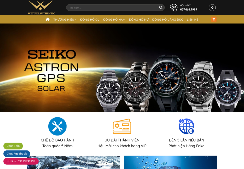 Mẫu website bán hàng đồng hồ Wetime Authentic