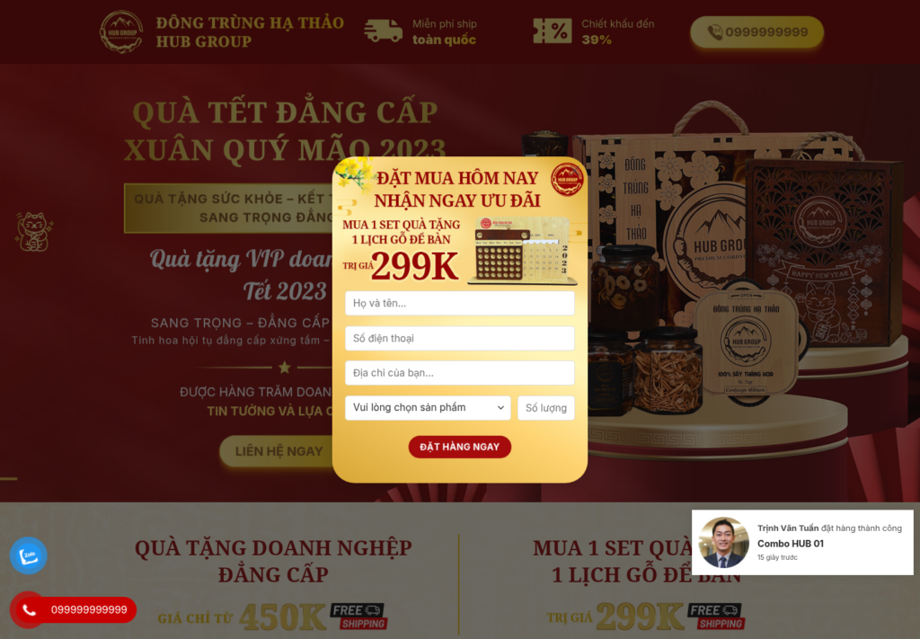 Mẫu website bán đông trùng hạ thảo Hub Group