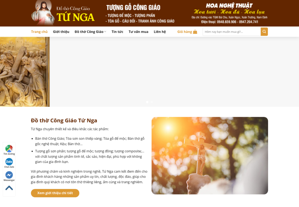 Mẫu website bán đồ thờ Công Giáo Tứ Nga