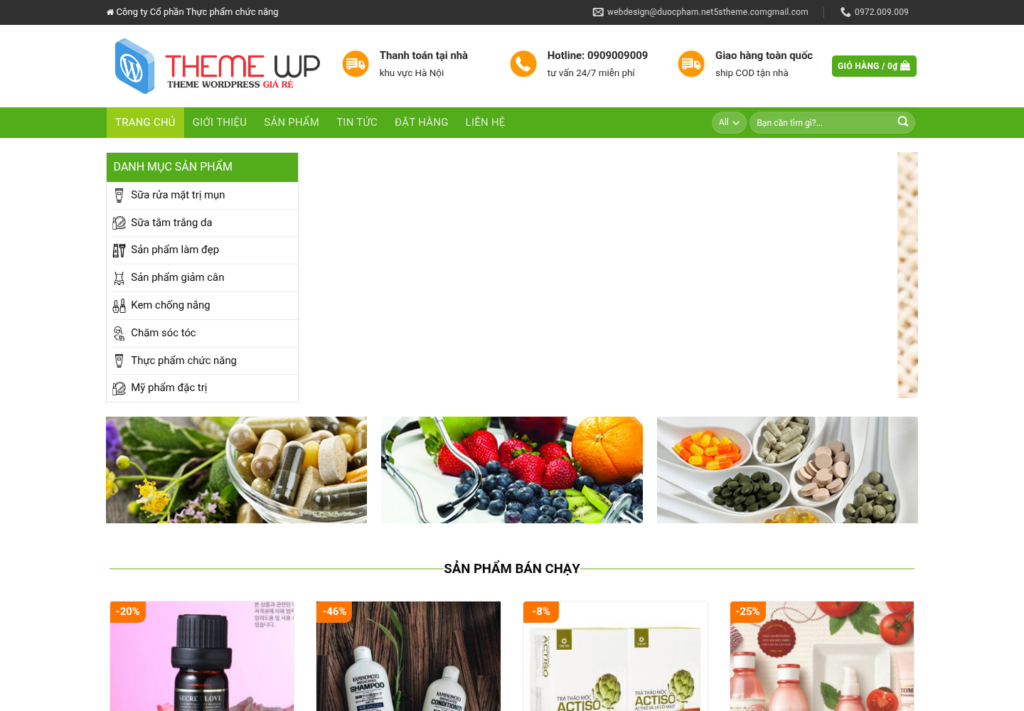 Mẫu website bán thực phẩm chức năng & mỹ phẩm