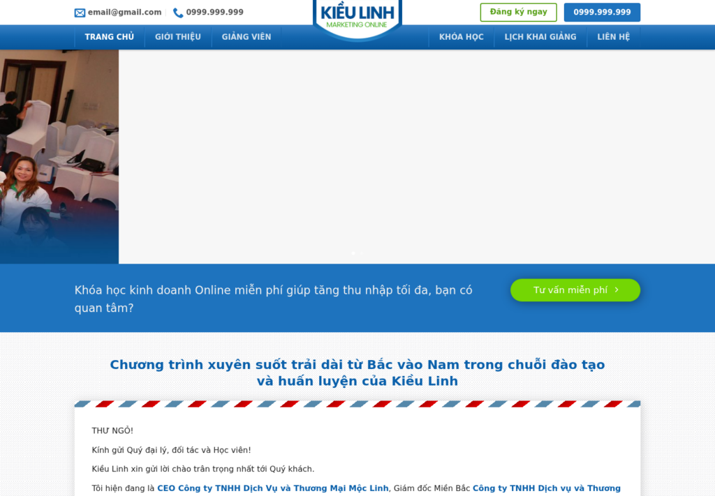 Mẫu website trung tâm đào tạo Kiều Linh