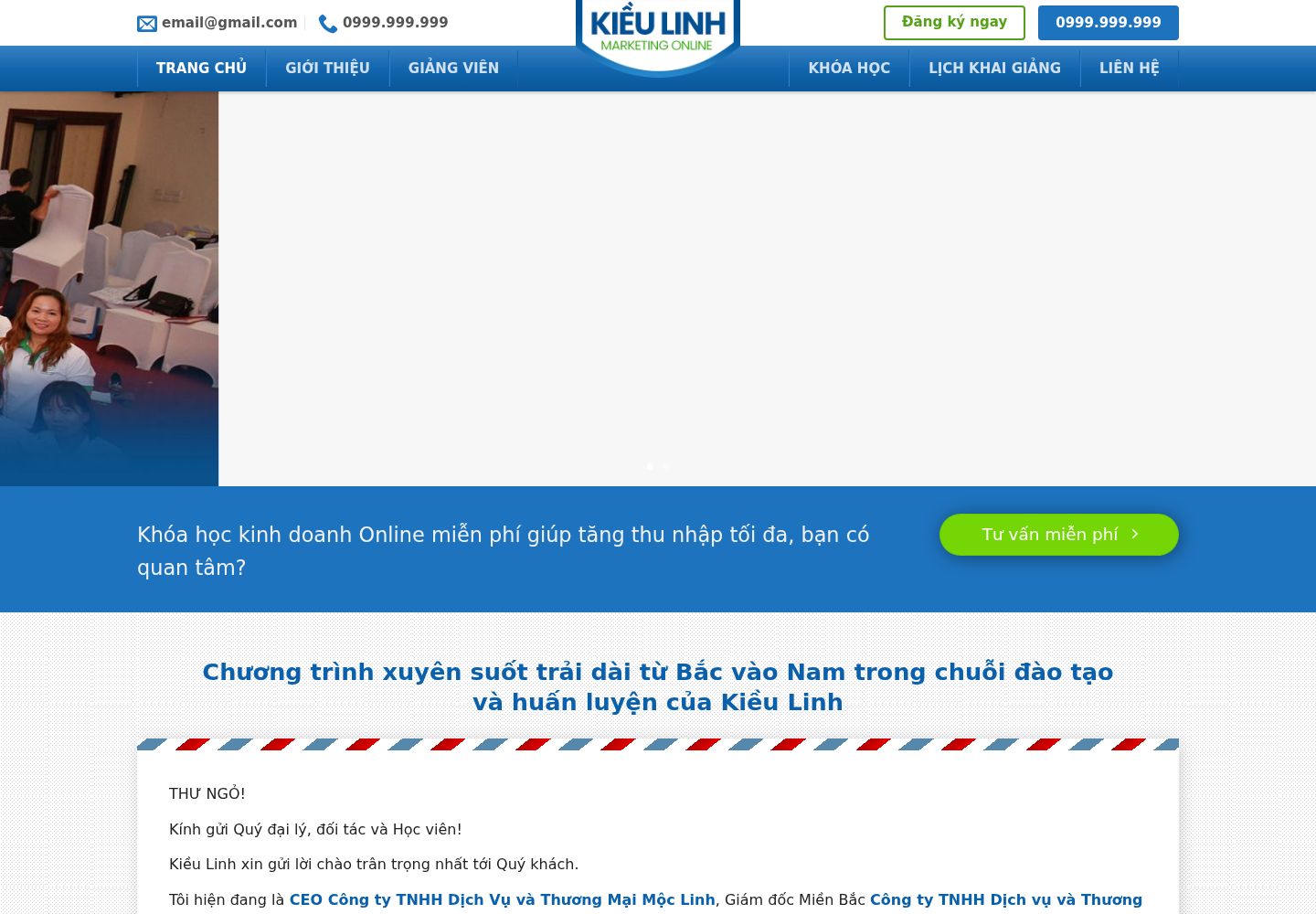 Mẫu website trung tâm đào tạo Kiều Linh