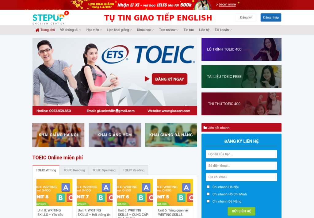 Mẫu website trung tâm tiếng Anh StepUp