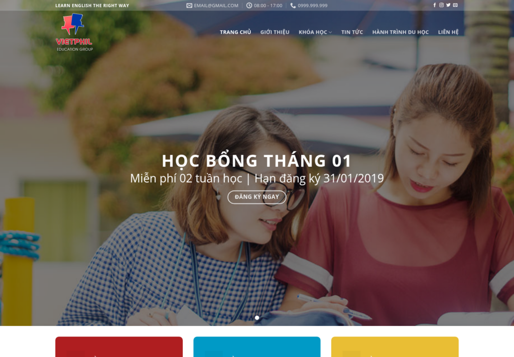 Mẫu website trung tâm tiếng Anh VietPhil