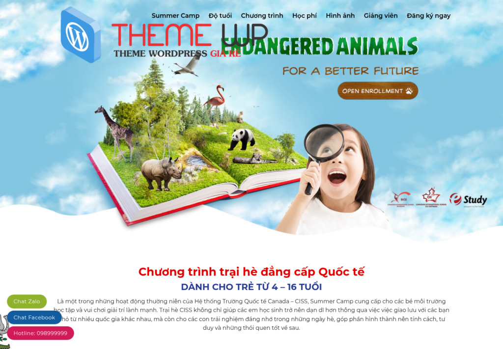 Mẫu website giáo dục – Trại hè & Trung tâm thiếu nhi