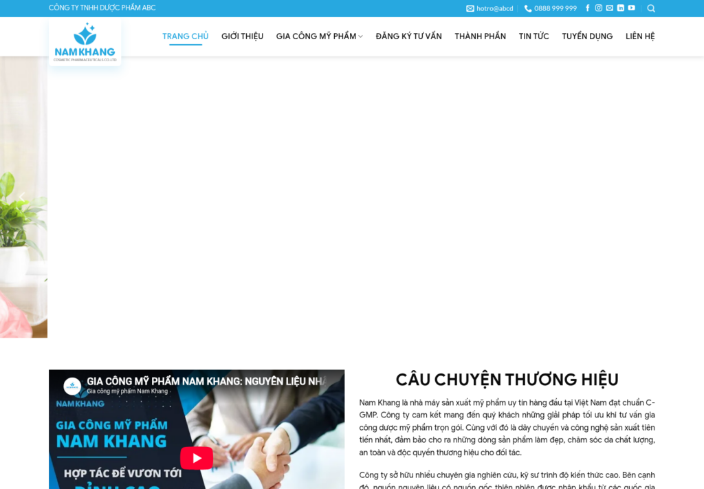 Mẫu website gia công mỹ phẩm Nam Khang