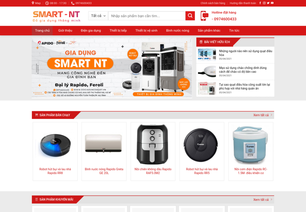Mẫu website bán đồ gia dụng Smart NT