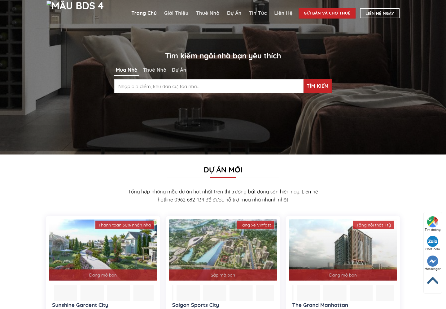 Mẫu website bất động sản - Dự án & Cho thuê