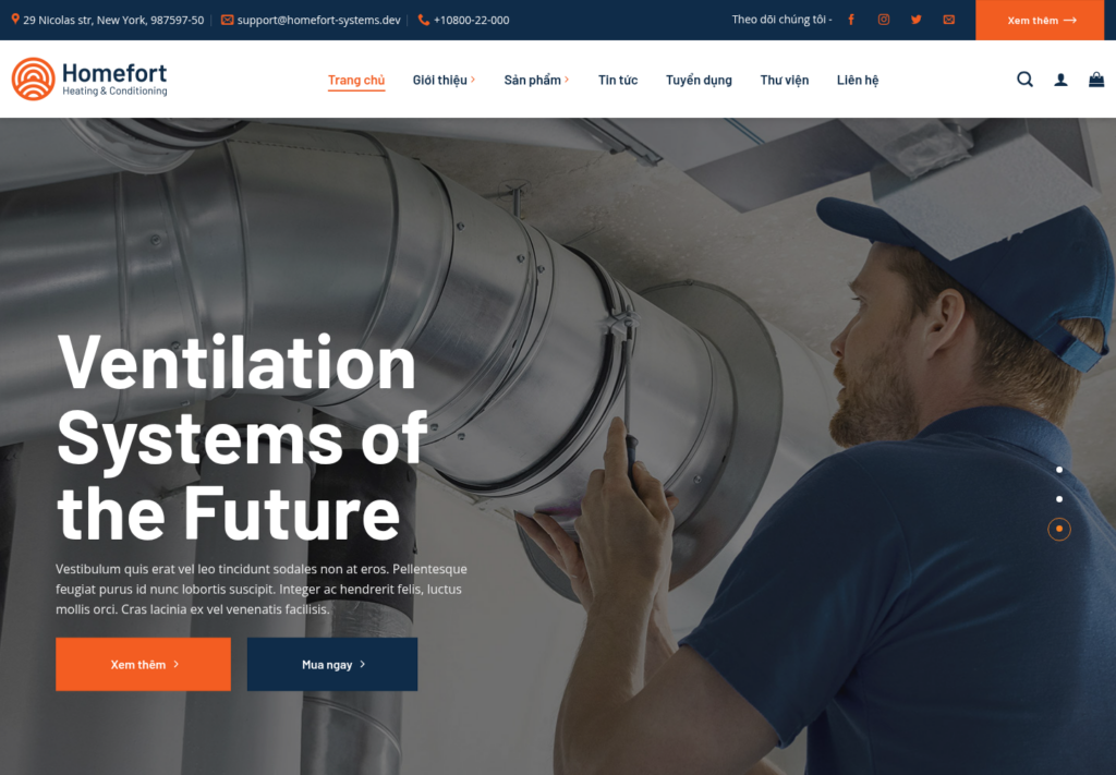 Mẫu website công ty HVAC Homefort