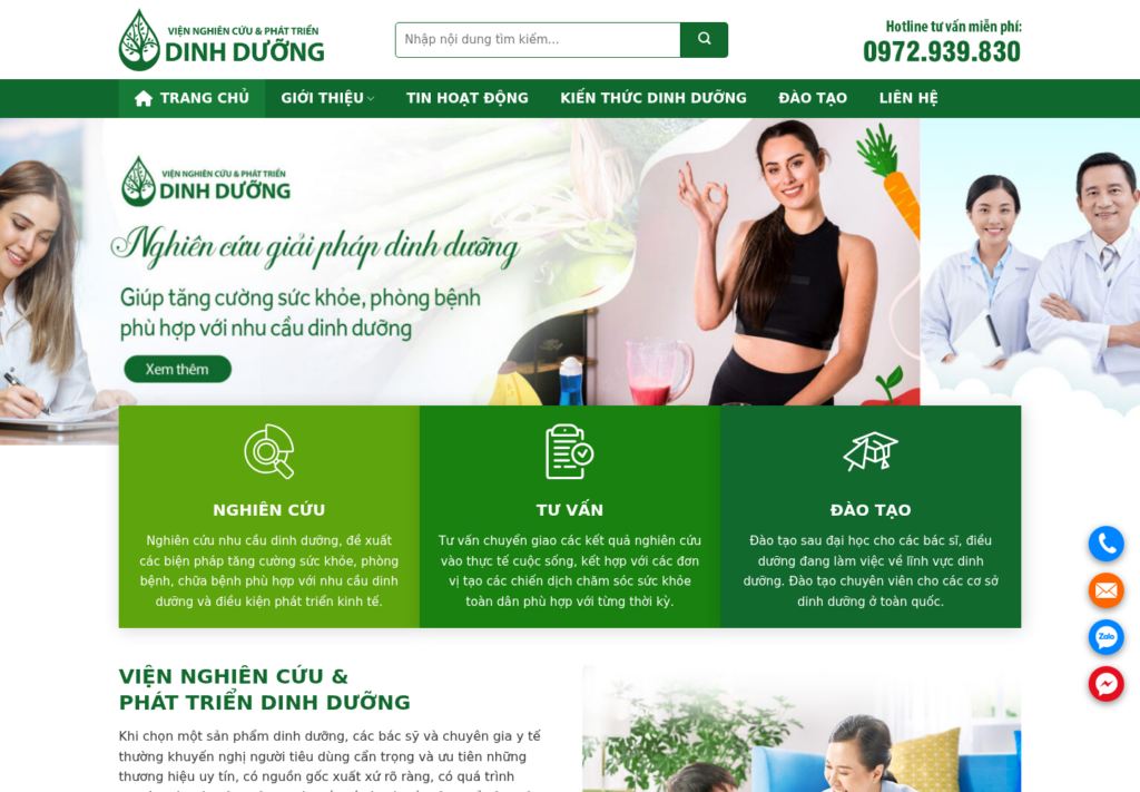 Mẫu website Viện nghiên cứu dinh dưỡng
