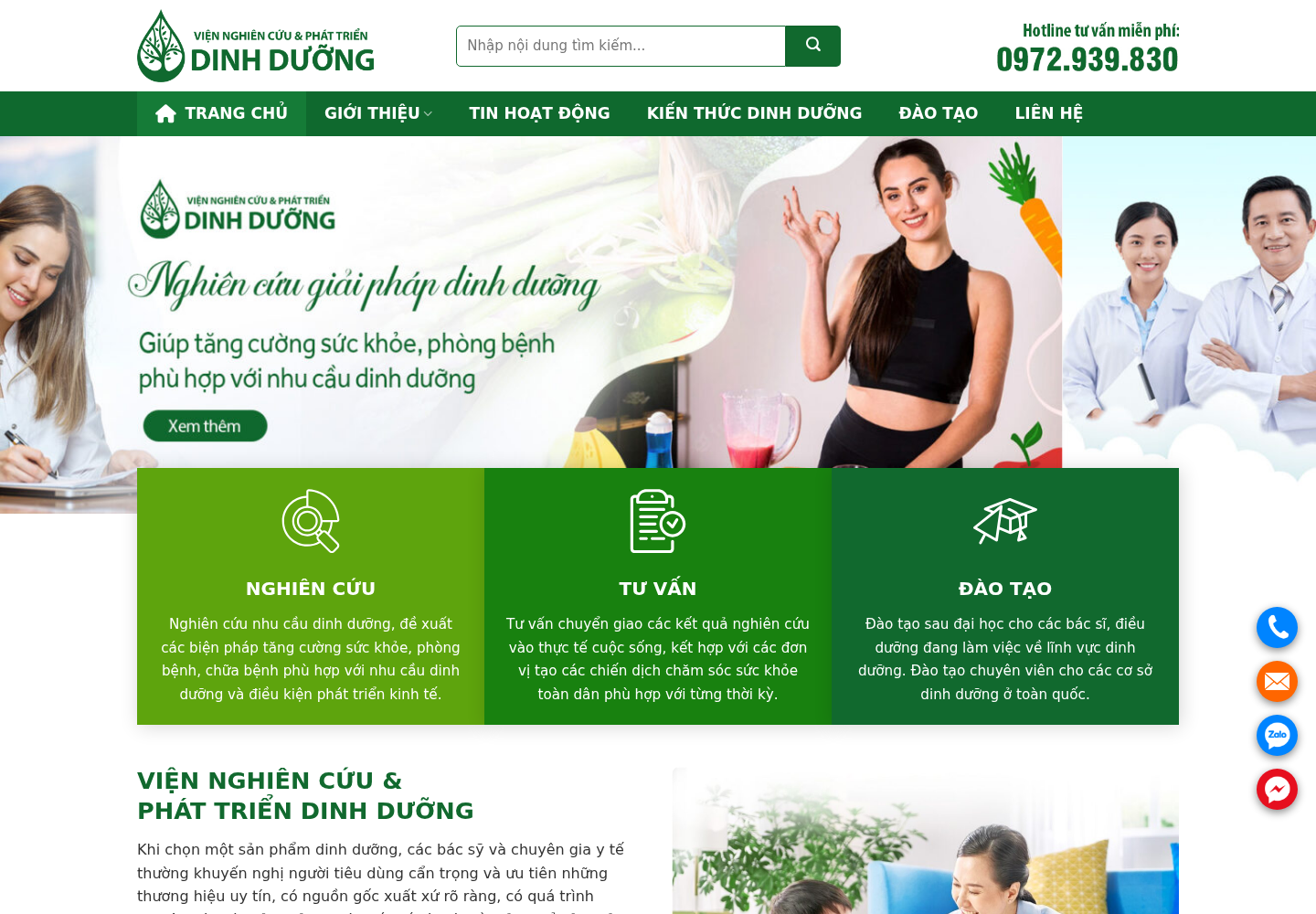 Mẫu website Viện nghiên cứu dinh dưỡng