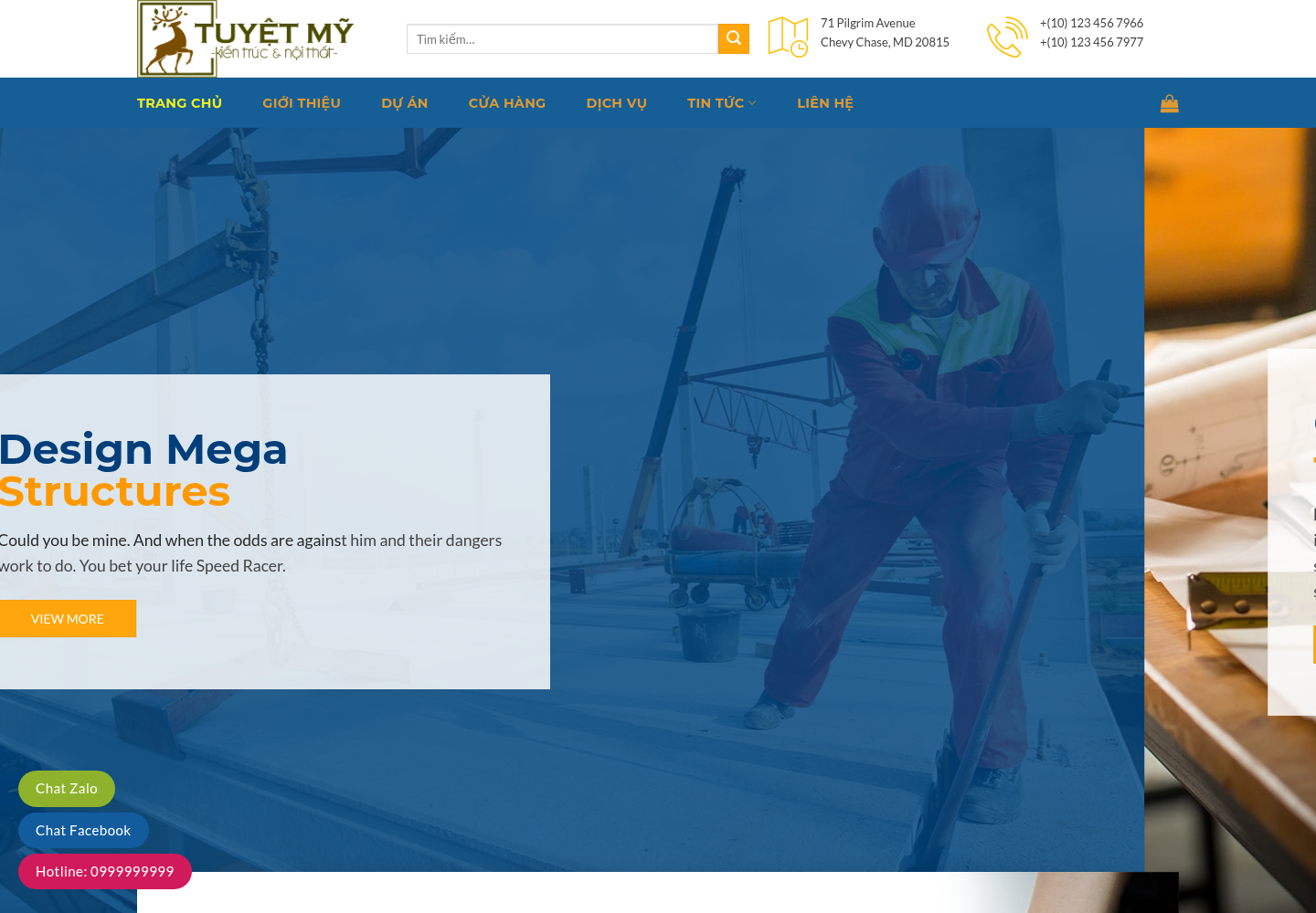 Mẫu website kiến trúc & nội thất Tuyệt Mỹ