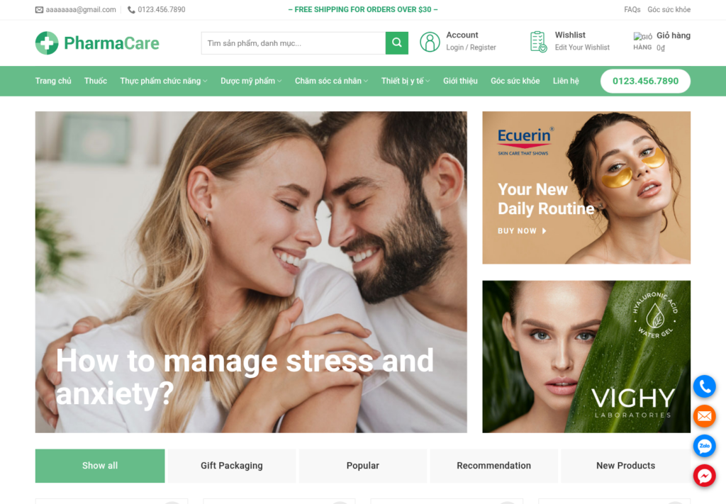 Mẫu website nhà thuốc PharmaCare