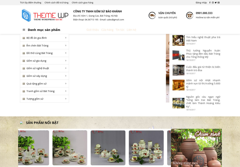Mẫu website bán gốm sứ Bát Tràng