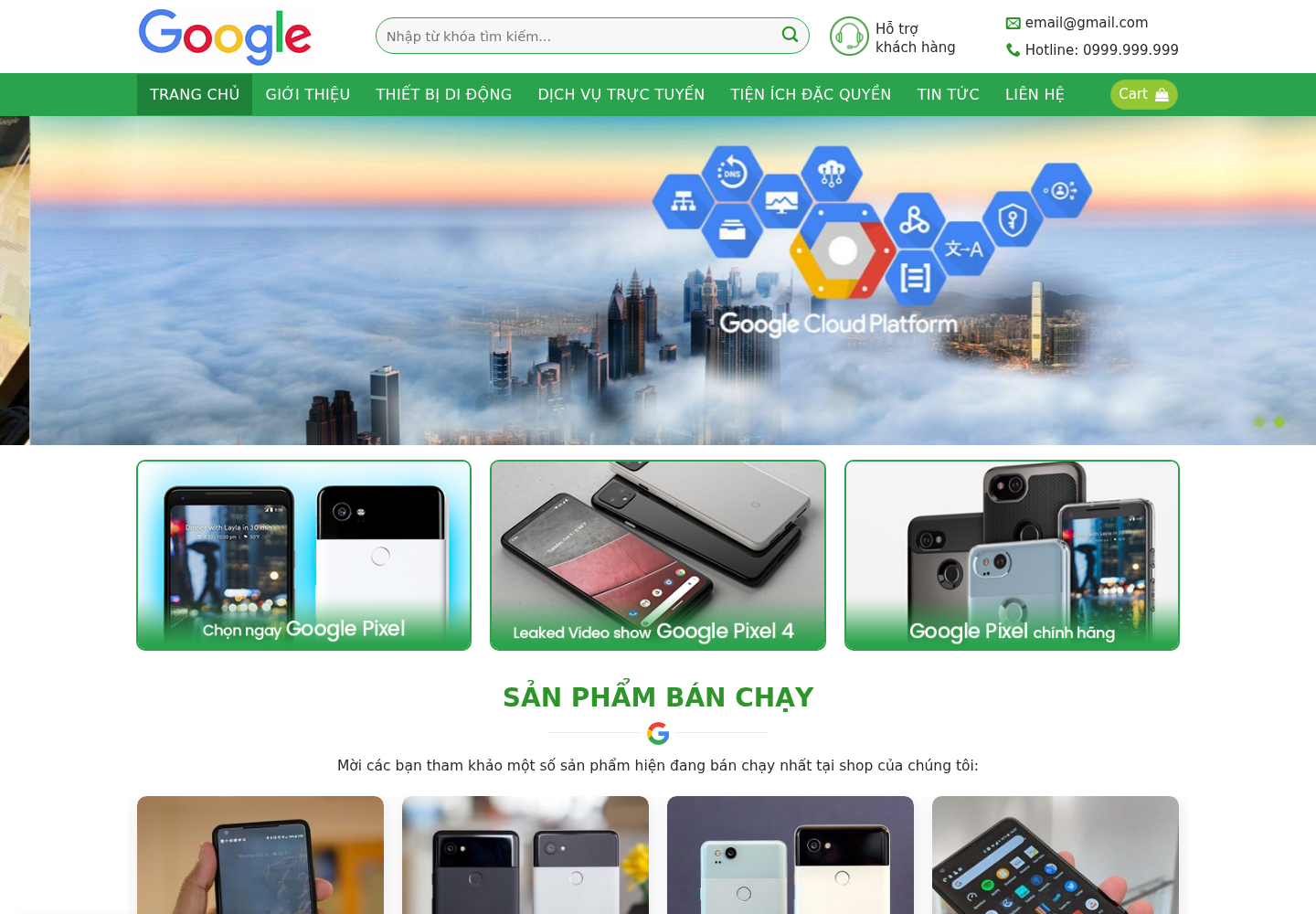 Mẫu website bán hàng điện thoại Google Pixel