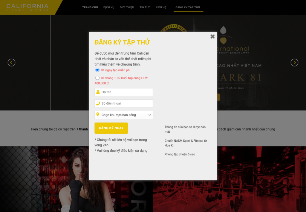Mẫu website phòng tập thể hình & yoga