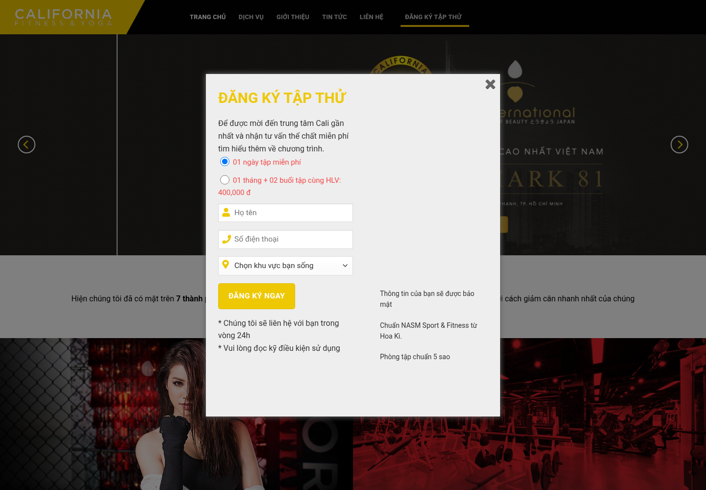 Mẫu website phòng tập thể hình & yoga