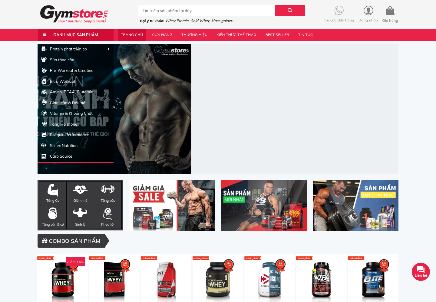 Mẫu website bán thực phẩm bổ sung thể hình Gymstore