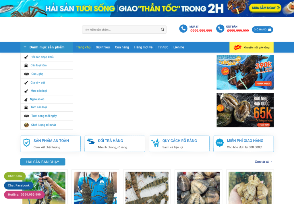 Mẫu website bán hải sản tươi sống