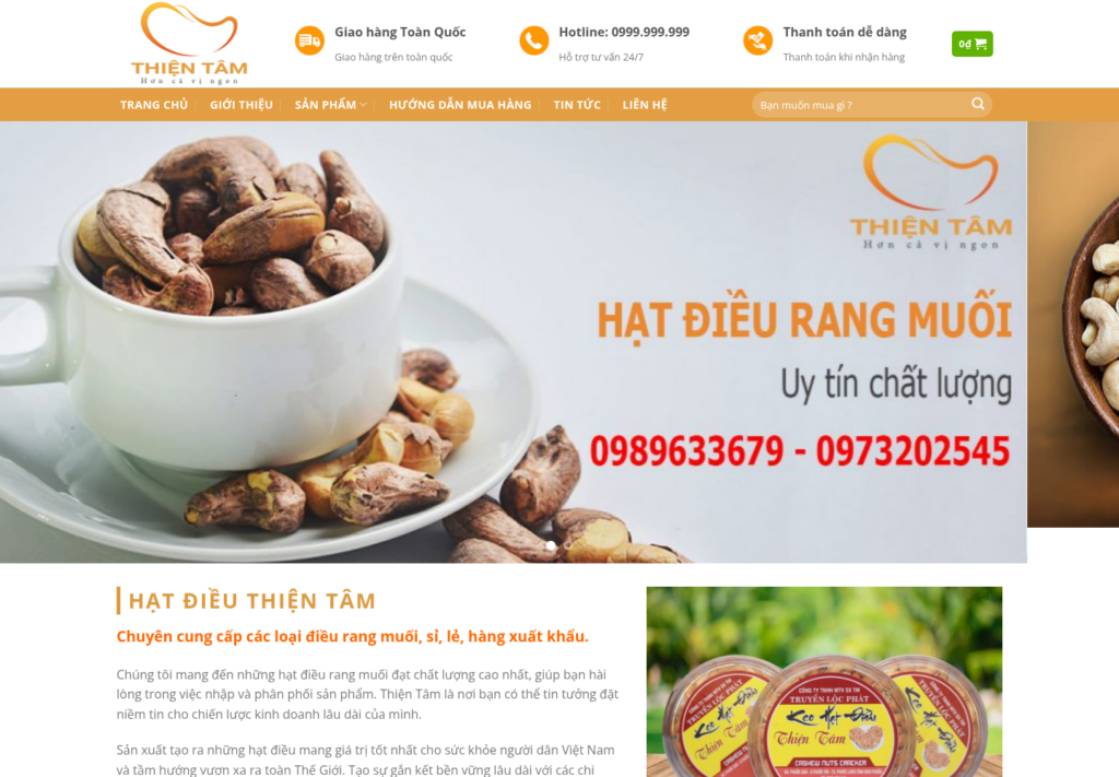 Mẫu website thực phẩm Hạt điều Thiện Tâm