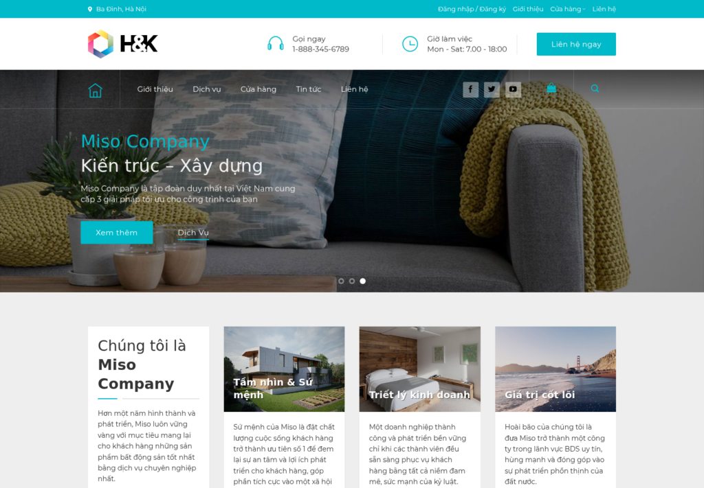 Mẫu website nội thất H&K