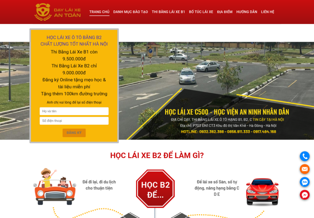 Mẫu website dạy lái xe