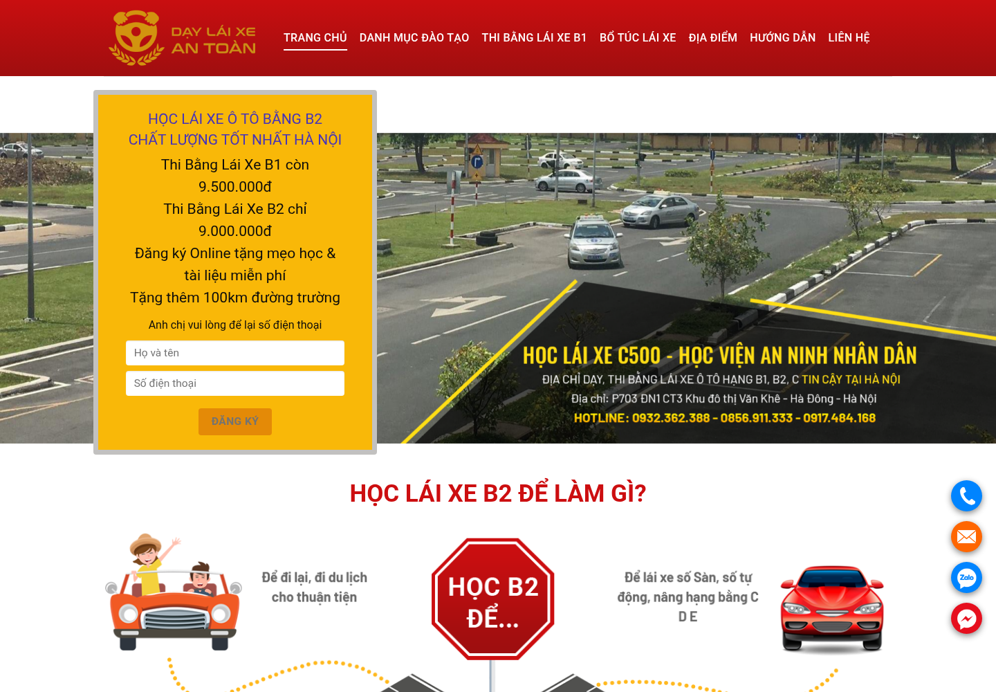 Mẫu website dạy lái xe