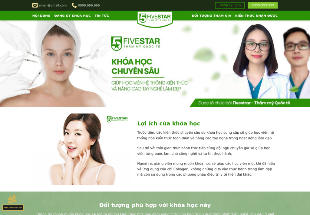 Mẫu website đào tạo thẩm mỹ