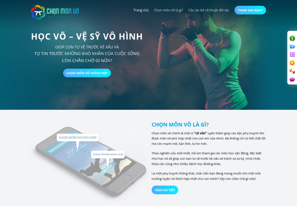 Mẫu website trung tâm võ thuật