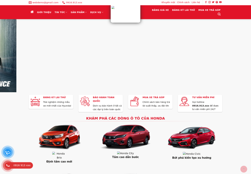 Mẫu website đại lý ô tô Honda