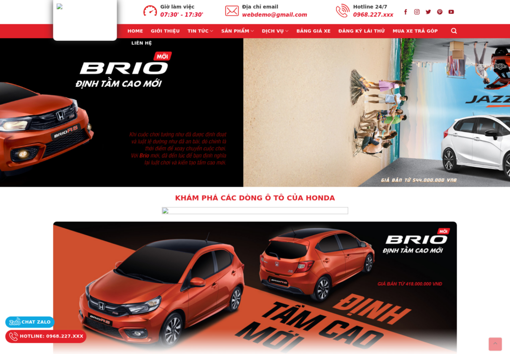Mẫu website đại lý ô tô Honda