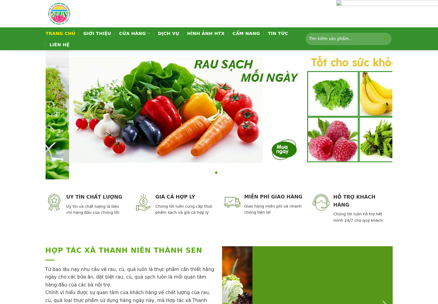 Mẫu website thực phẩm sạch Hợp Tác Xã Thanh niên Thành Sen