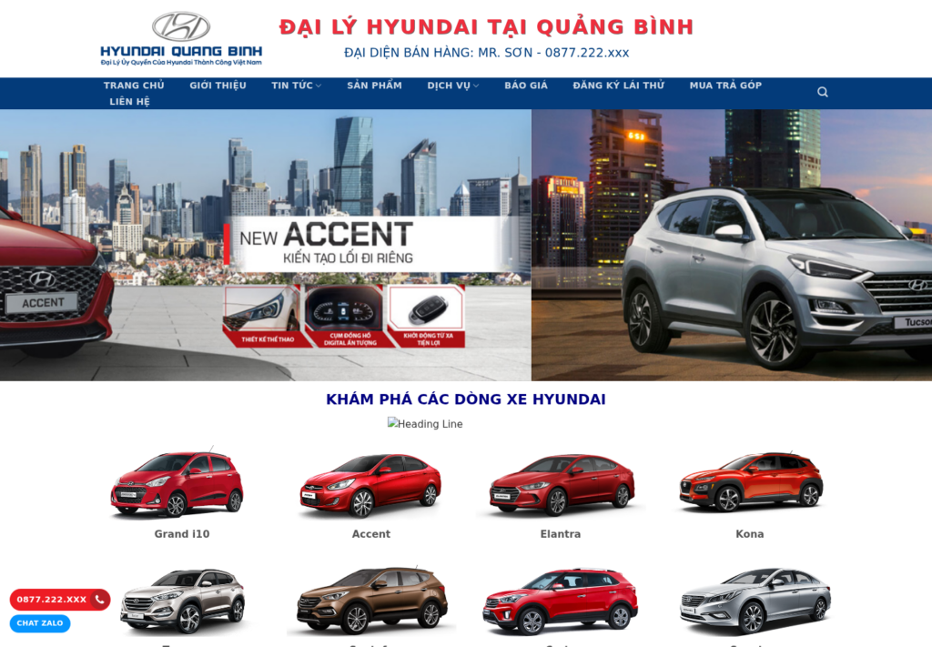 Mẫu website đại lý Hyundai