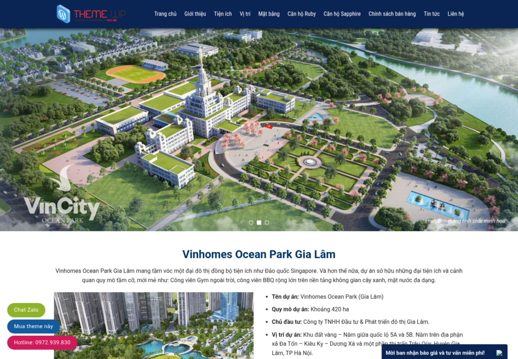 Mẫu website bất động sản Vinhomes Ocean Park