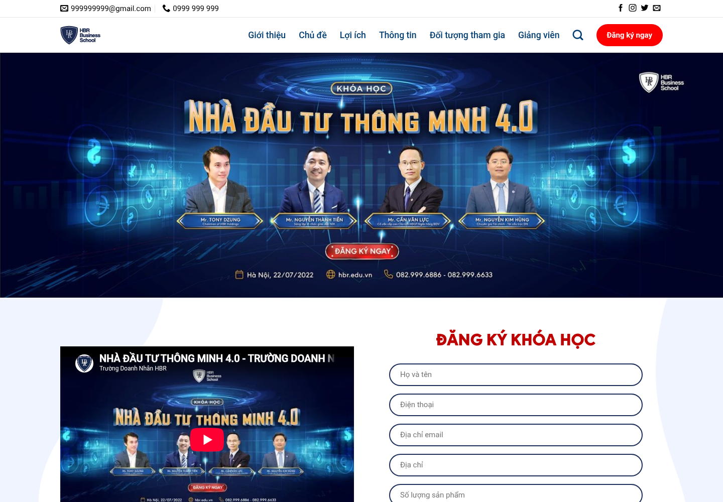 Mẫu website khóa học đầu tư HBR