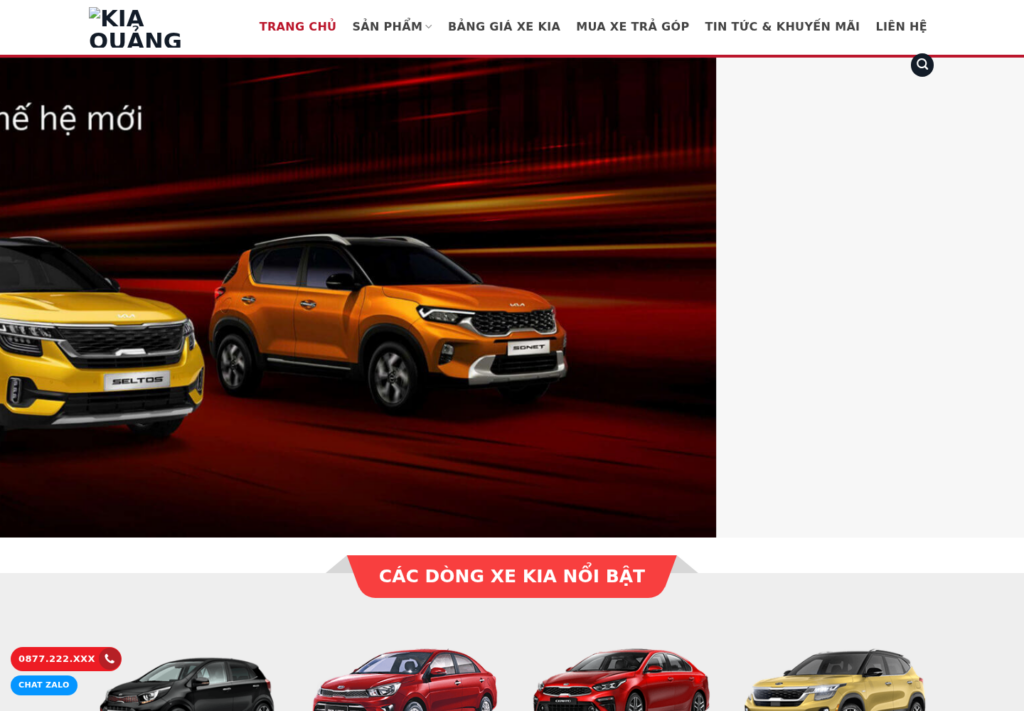 Mẫu website showroom ô tô Kia Quảng Bình