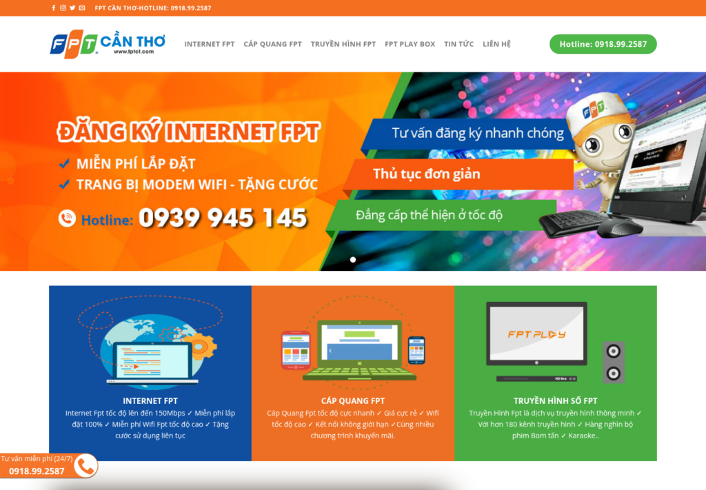 Mẫu website công ty viễn thông FPT