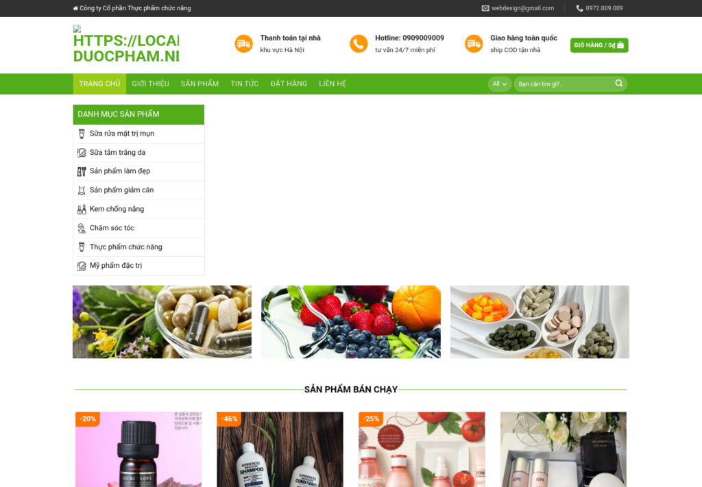 Mẫu website thực phẩm chức năng và mỹ phẩm