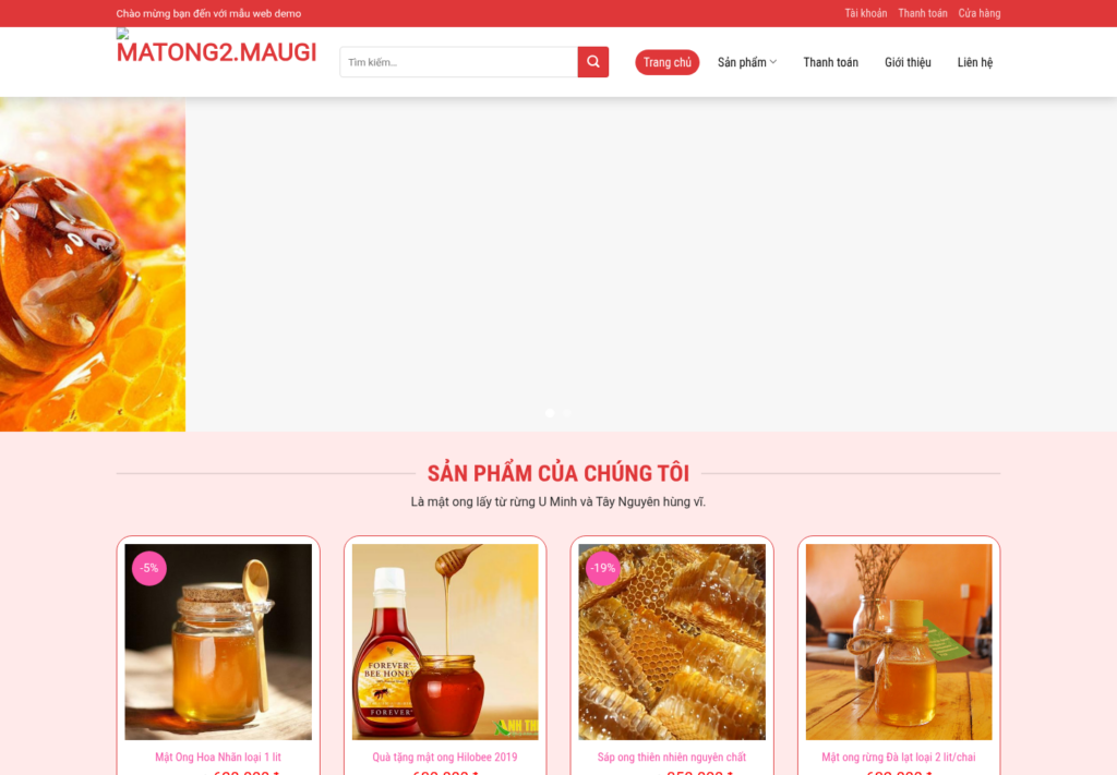 Mẫu website thực phẩm mật ong