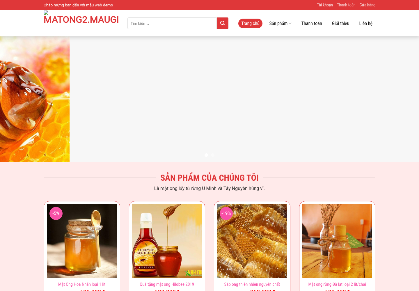 Mẫu website thực phẩm mật ong