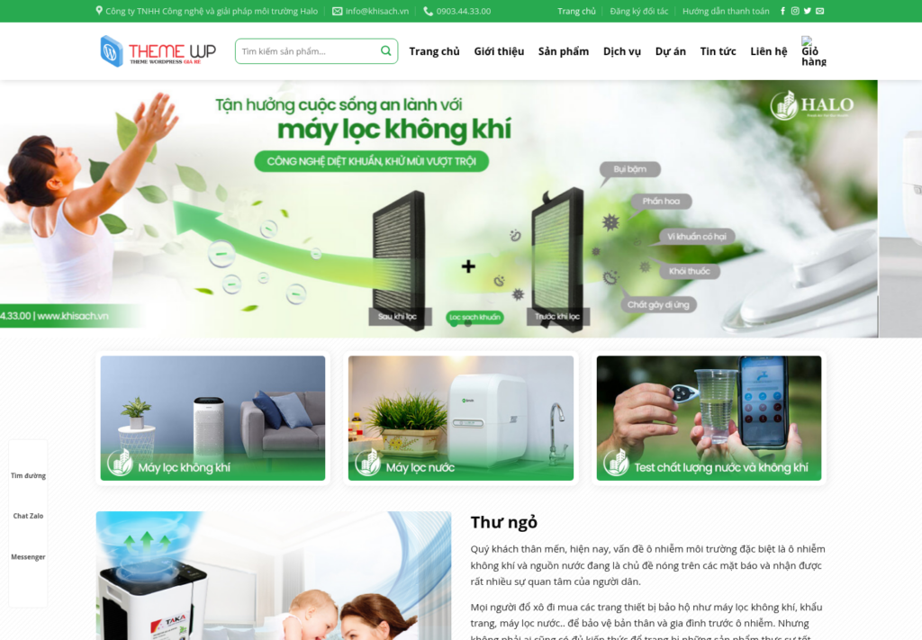 Mẫu website bán hàng máy lọc không khí và máy lọc nước