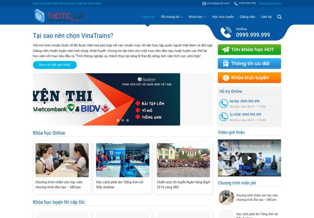 Mẫu website trung tâm luyện thi VinaTrains